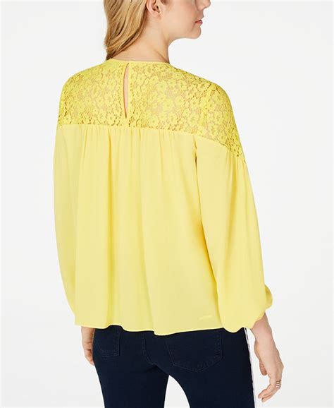 michael michael kors lace-yoke top golden yellow